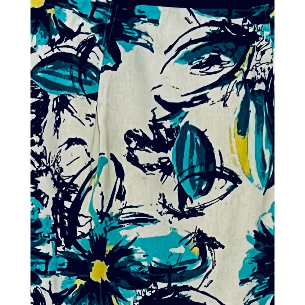 Cato Linen Skirt Womens Size 12 White Blue Floral A Line Zip Lined Cottagecore - Picture 6 of 9